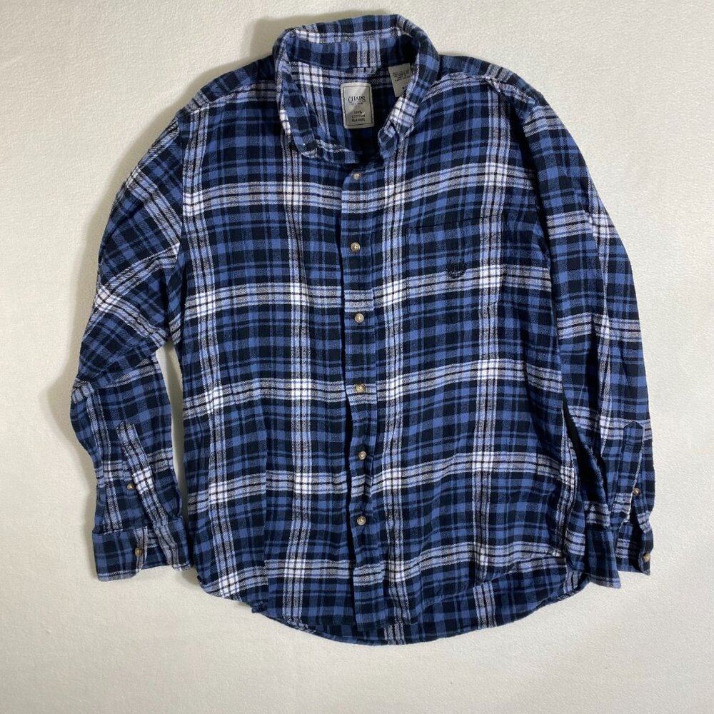 Chaps Classic Flannel Mens Medium Cotton Blue Plaid